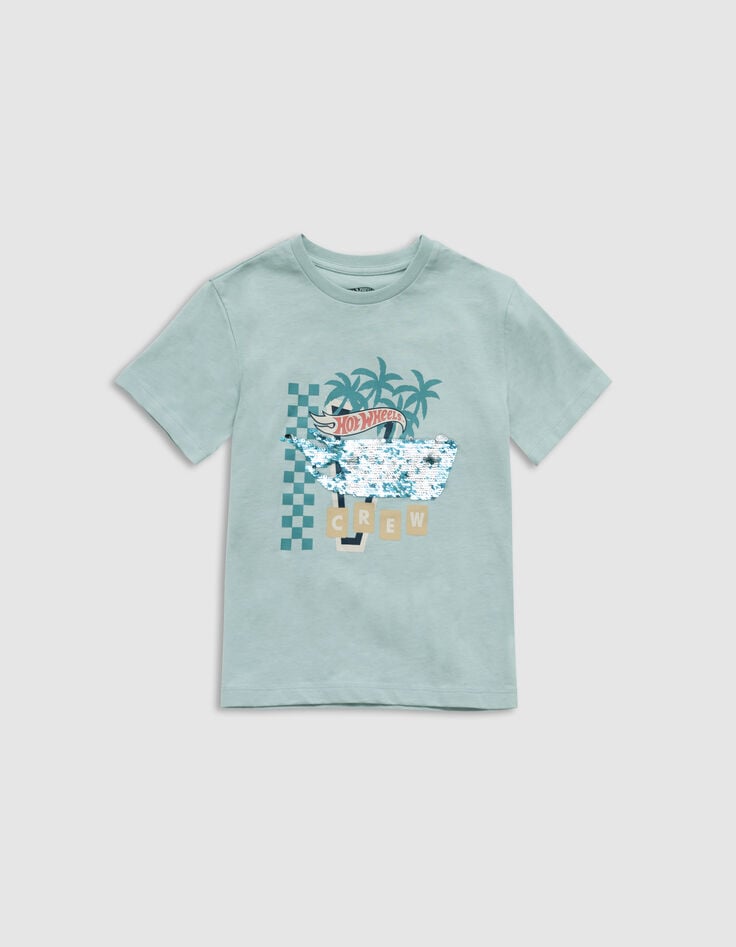 ikks T-shirt vert bio sequins HOT WHEELS x IKKS garçon