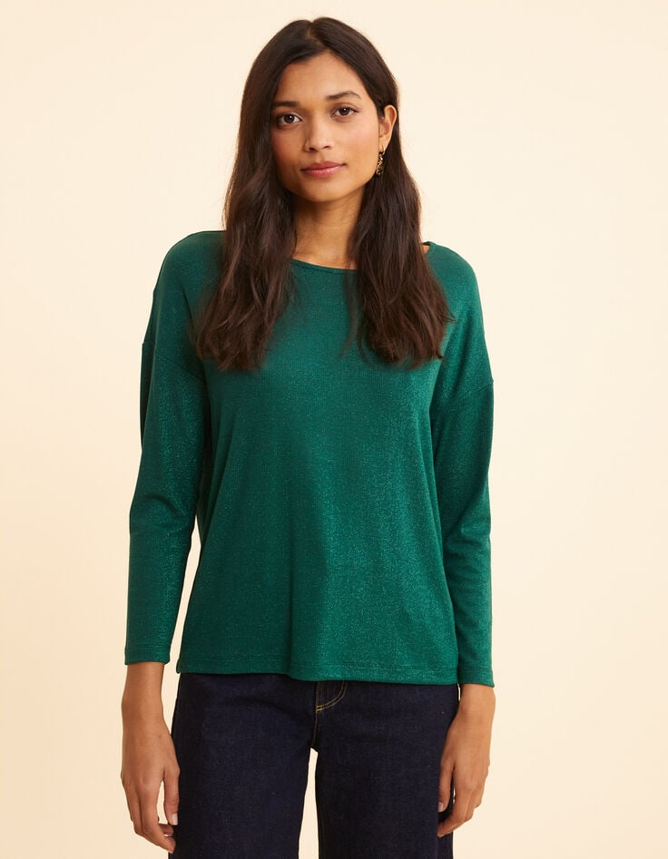 Ikks T-shirt Vert Lurex Maille Nid D'abeille I.Code