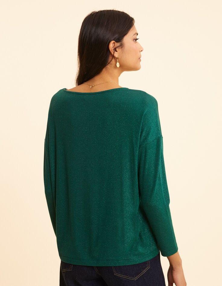 Ikks T-shirt Vert Lurex Maille Nid D'abeille I.Code