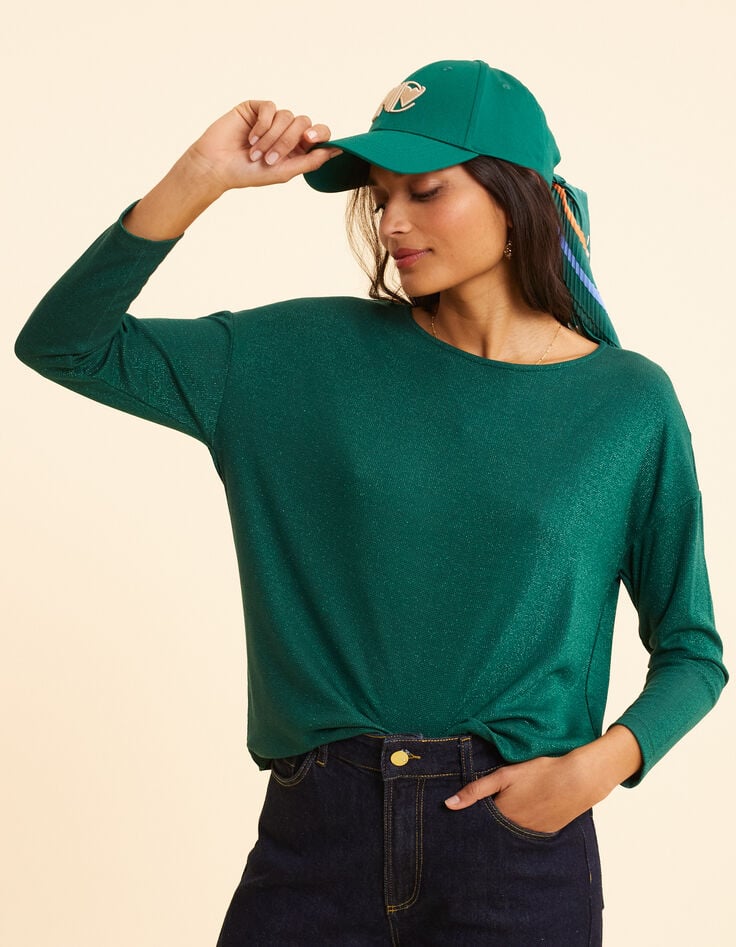 ikks T-shirt vert lurex maille nid d'abeille I.Code