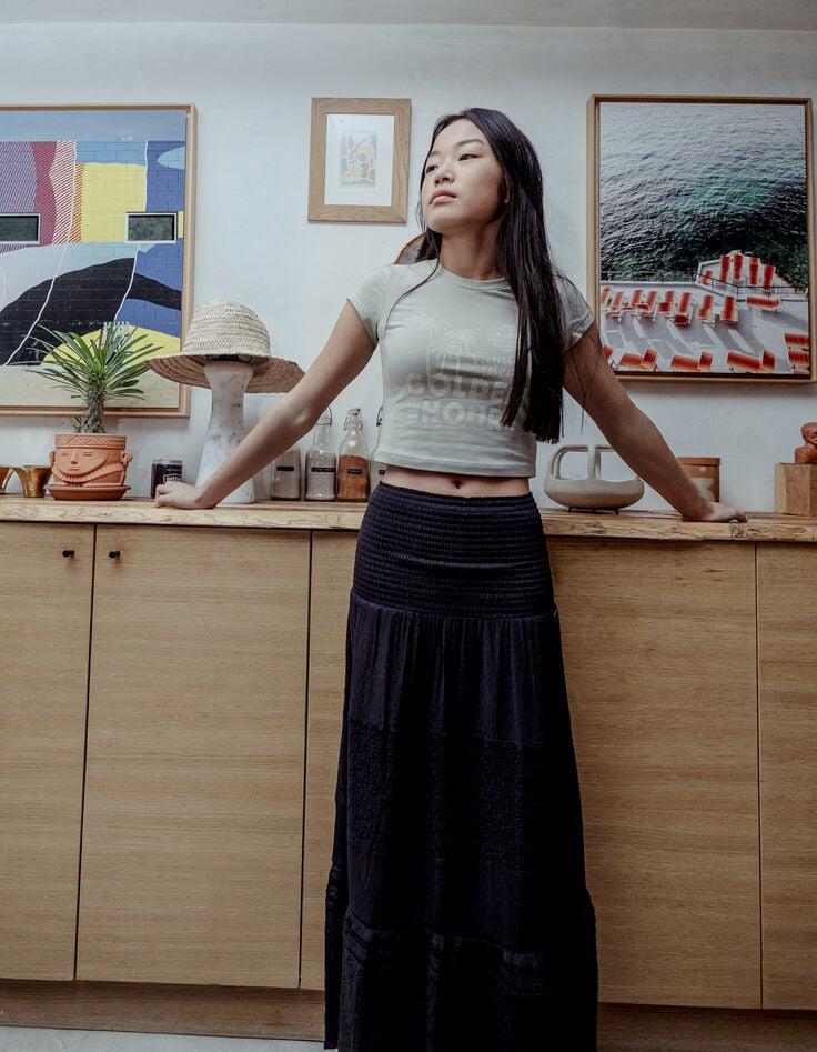 Ikks T-shirt Vert Messages Et Palmiers Cropped Fille