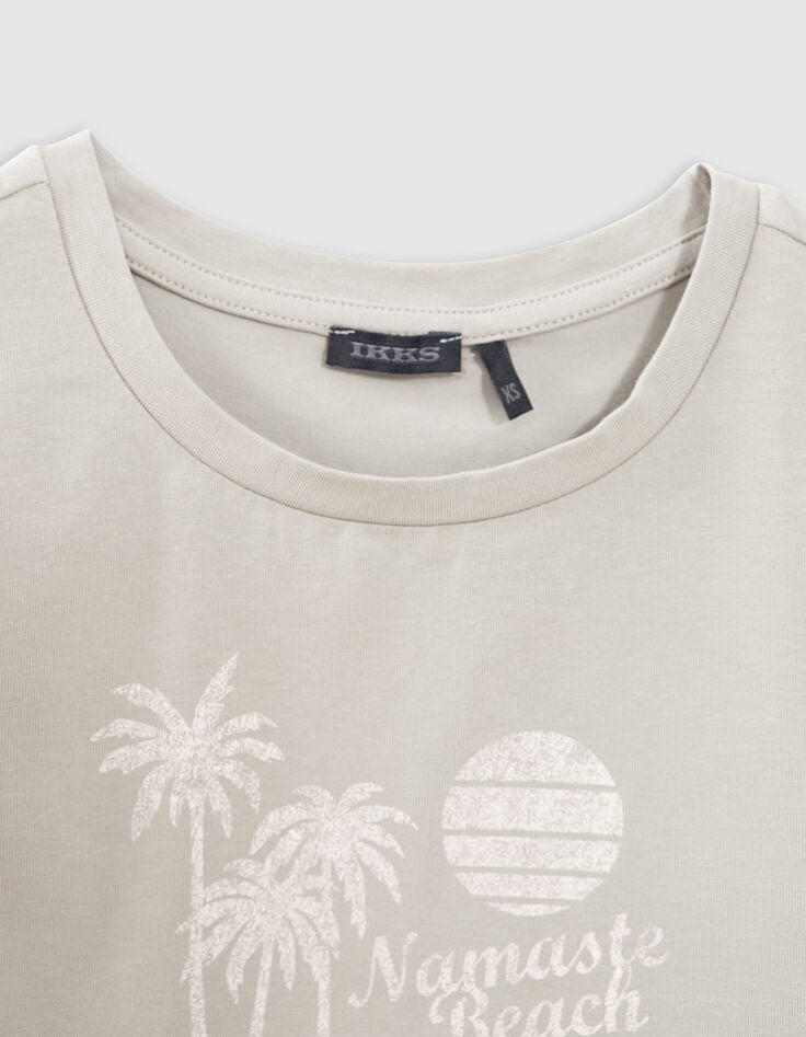 Ikks T-shirt Vert Messages Et Palmiers Cropped Fille