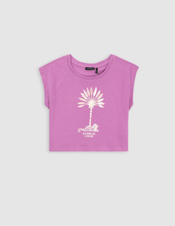 Ikks T-shirt Violet Coton Bio Palmier-tigre Copper Fille