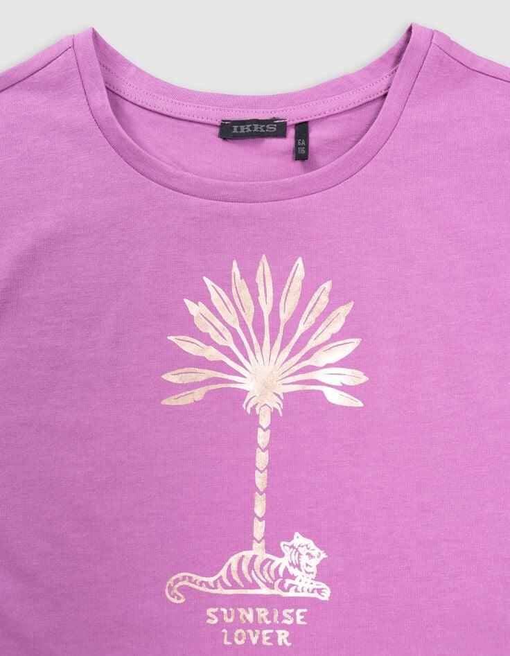 Ikks T-shirt Violet Coton Bio Palmier-tigre Copper Fille