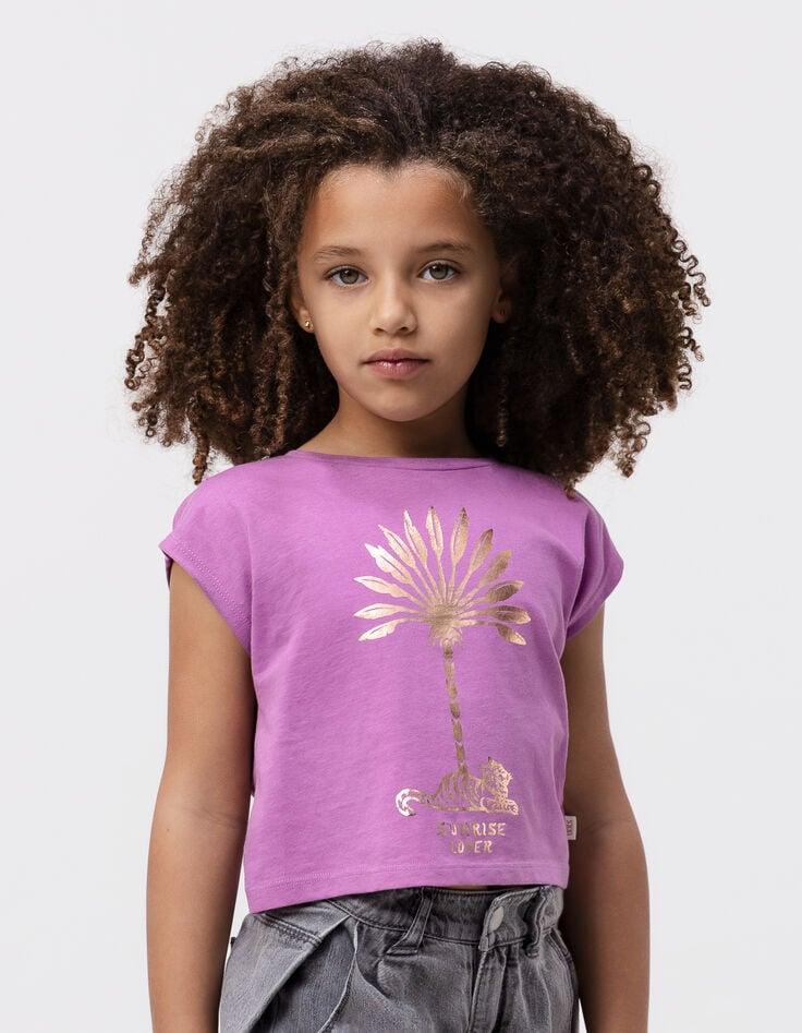 ikks T-shirt violet coton bio palmier-tigre copper fille