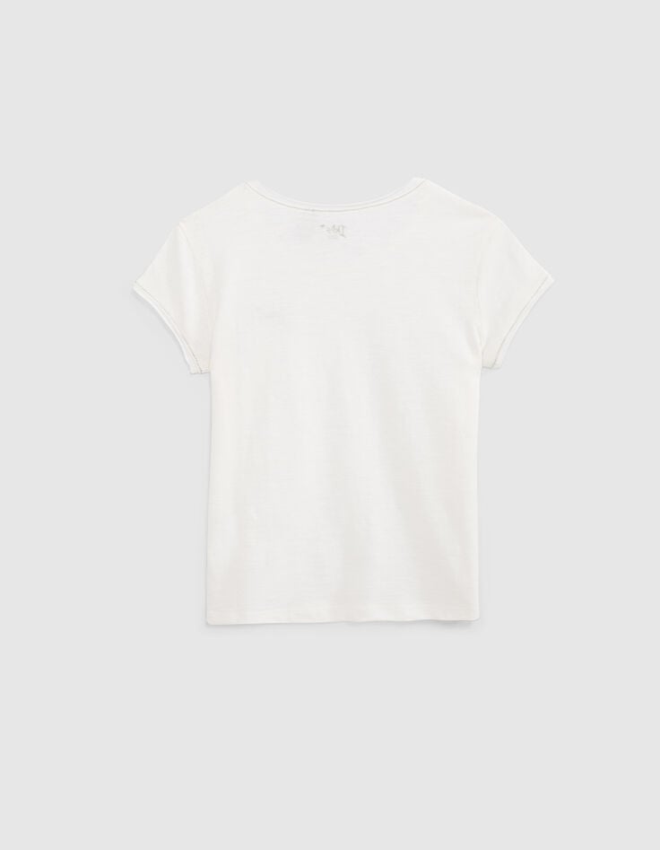 Ikks Tee-shirt Blanc Cassé Essentiel En Coton Bio Fille