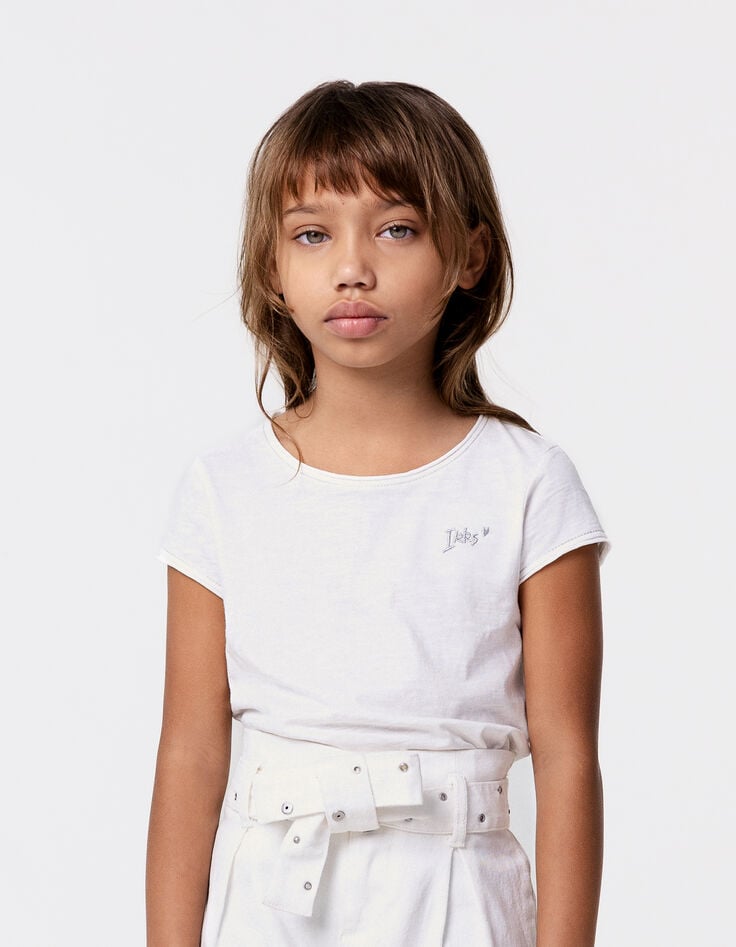 Ikks Tee-shirt Blanc Cassé Essentiel En Coton Bio Fille