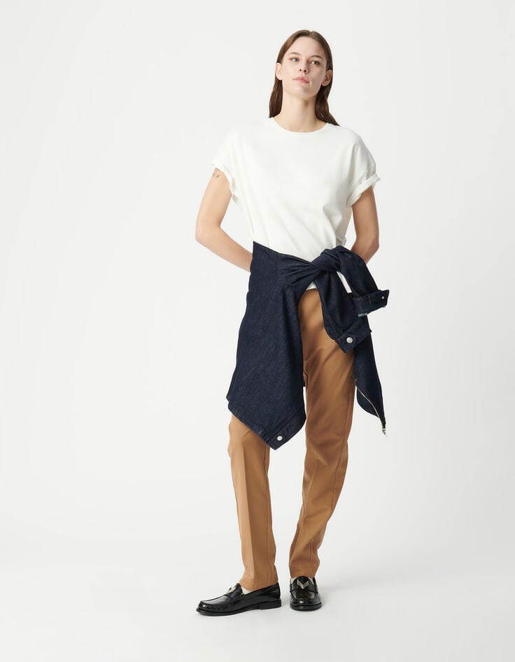 Ikks Tee-shirt Blanc Col Rond Broderie Chevrons Dos Femme