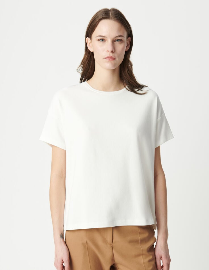 Ikks Tee-shirt Blanc Col Rond Broderie Chevrons Dos Femme