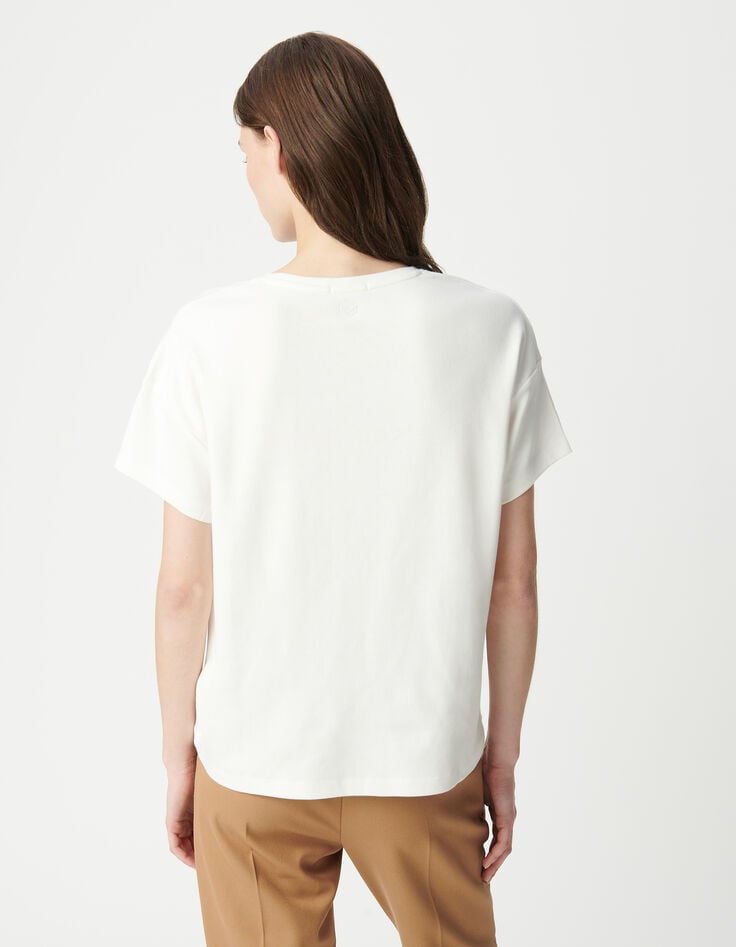 Ikks Tee-shirt Blanc Col Rond Broderie Chevrons Dos Femme