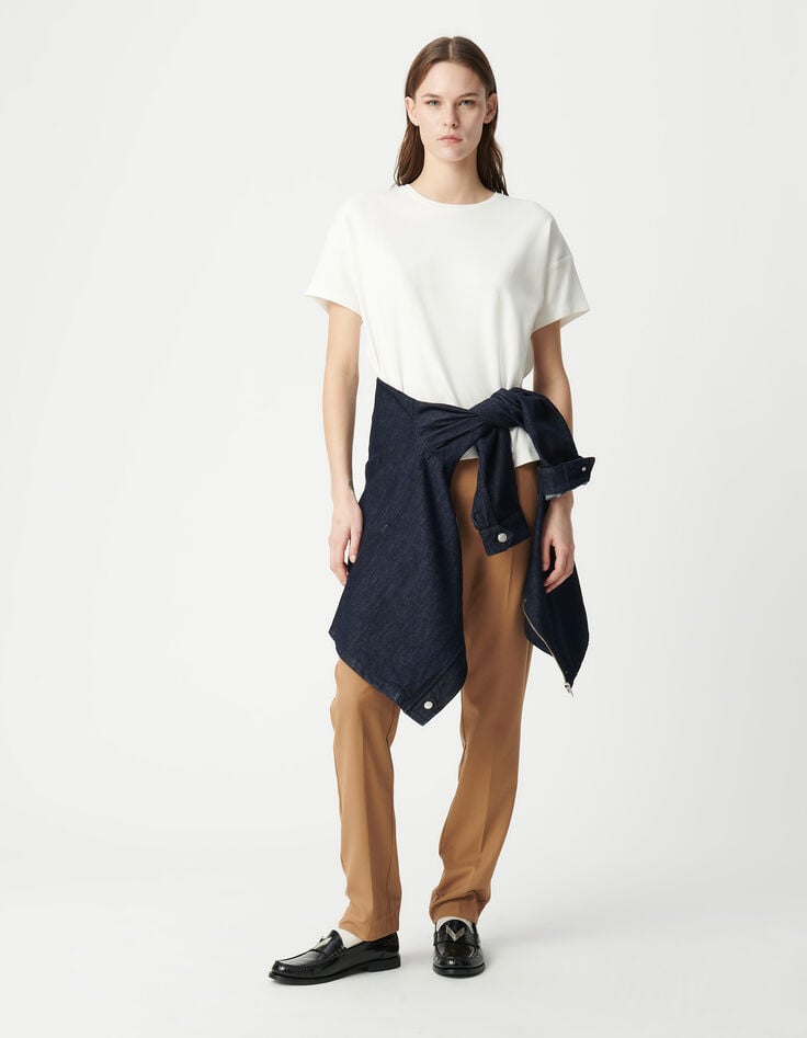 ikks Tee-shirt blanc col rond broderie chevrons dos Femme