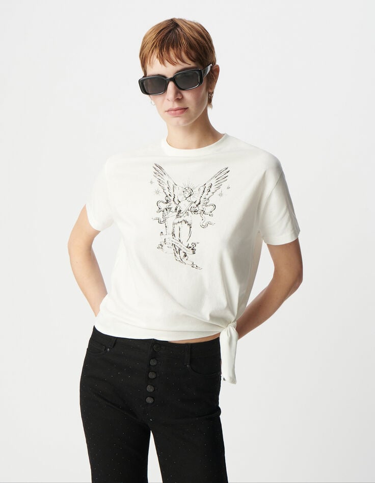 Ikks Tee-shirt Blanc Coton Bio à Nouer Statue Ailée Femme
