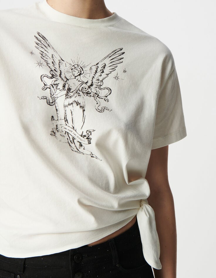 Ikks Tee-shirt Blanc Coton Bio à Nouer Statue Ailée Femme