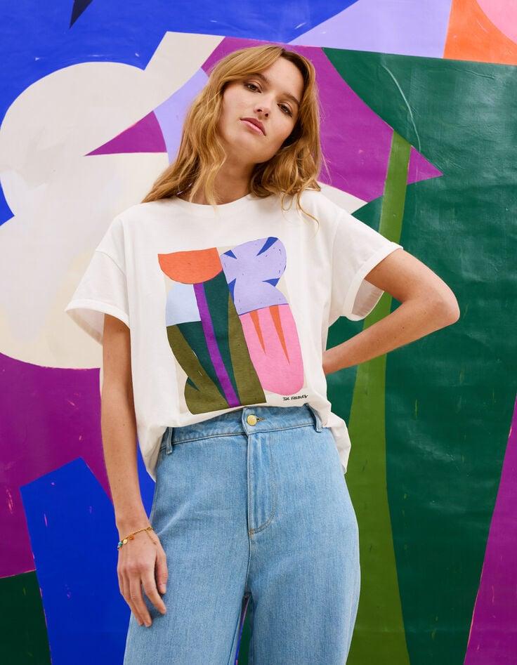 ikks Tee-shirt blanc visuel floral graphique I.Code x THE FEEBLES