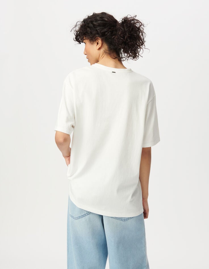 Ikks Tee-shirt Col Rond Blanc Visuel Fleurs Message