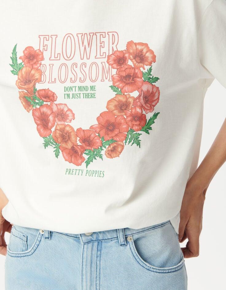 Ikks Tee-shirt Col Rond Blanc Visuel Fleurs Message
