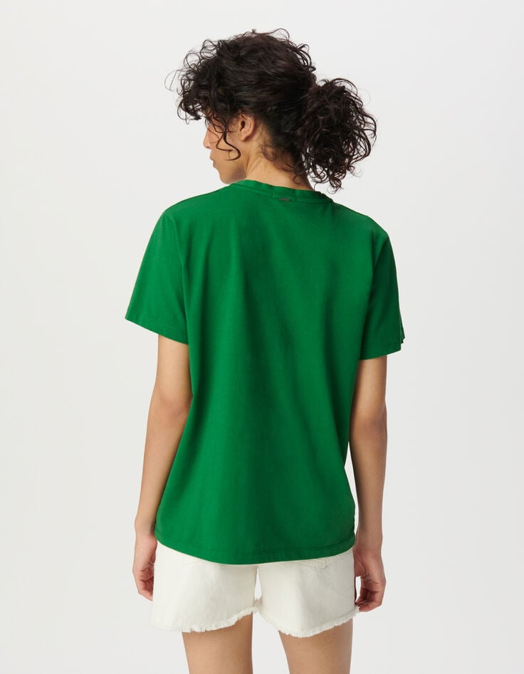 Ikks Tee-shirt Col Rond Vert Visuel Chat Et éclairs