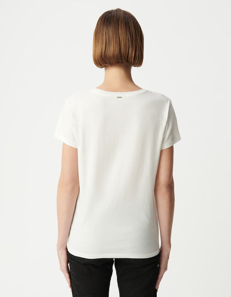 Ikks Tee-shirt Col V Blanc Coton Bio Visuel Tête De Mort Femme