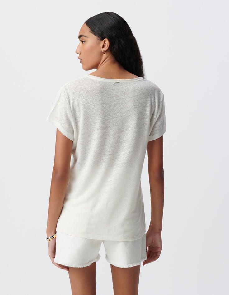 Ikks Tee-shirt Col V Blanc Maxi Message Couleur Femme