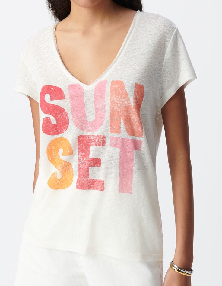 Ikks Tee-shirt Col V Blanc Maxi Message Couleur Femme