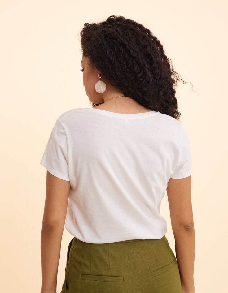 Ikks Tee-shirt Col V Blanc Message Bleu Métallisé I.Code