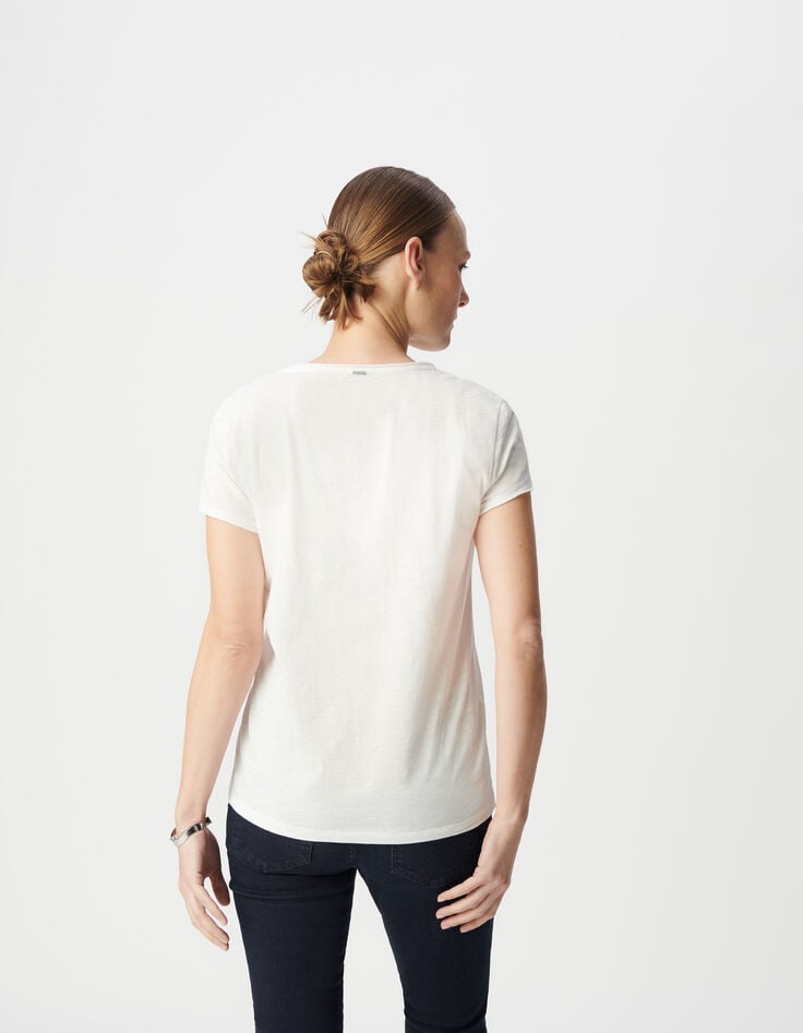 Ikks Tee-shirt Col V Blanc Visuel Spirale Typo Femme