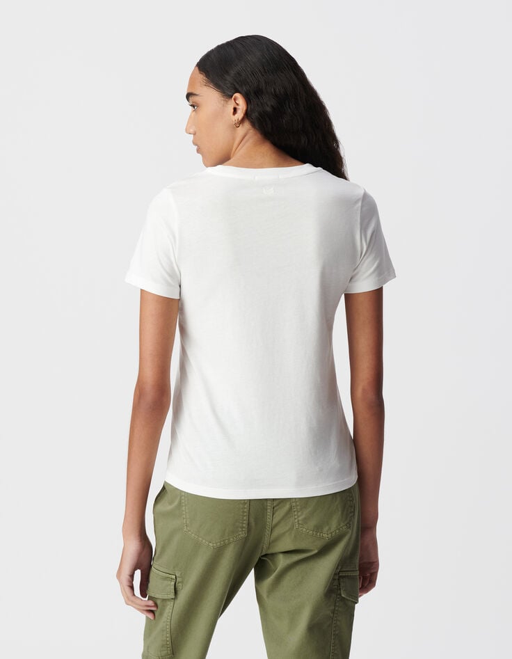 Ikks Tee-shirt écru Col Rond Broderie Chevrons Dos Femme
