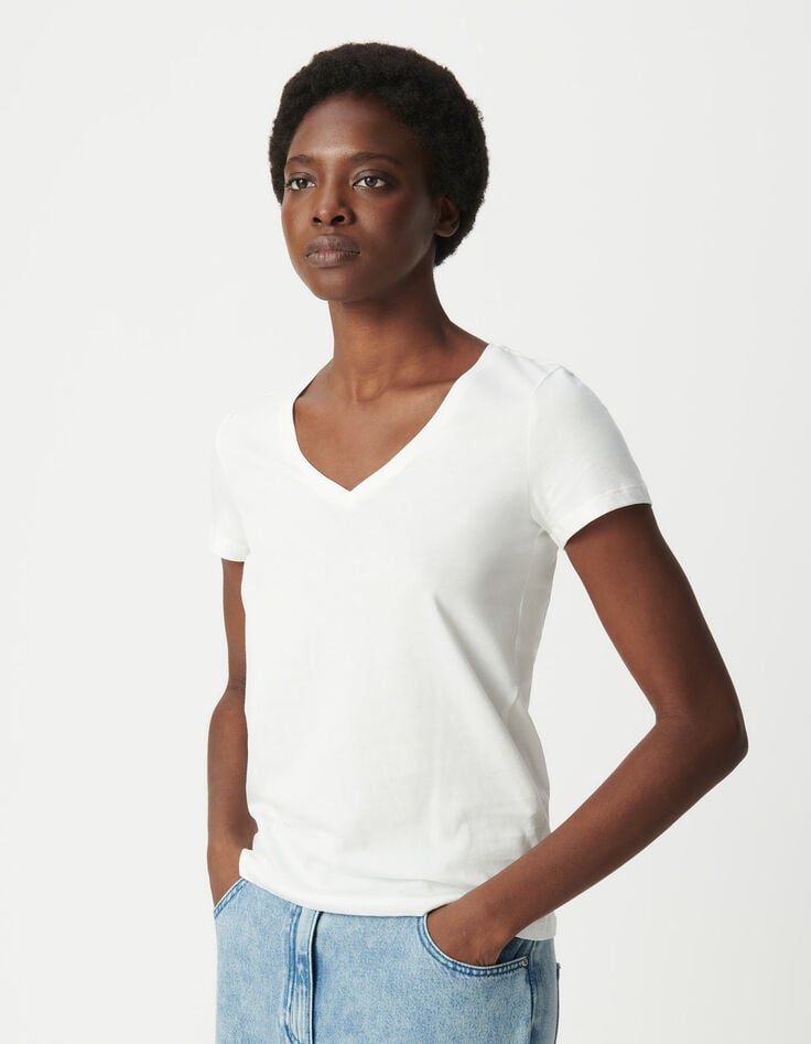 Ikks Tee-shirt écru Encolure V Broderie Chevrons Dos Femme