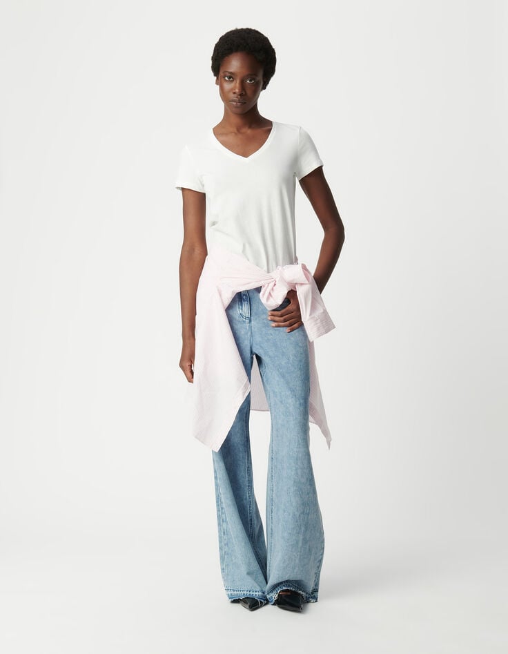 ikks Tee-shirt écru encolure V broderie chevrons dos Femme