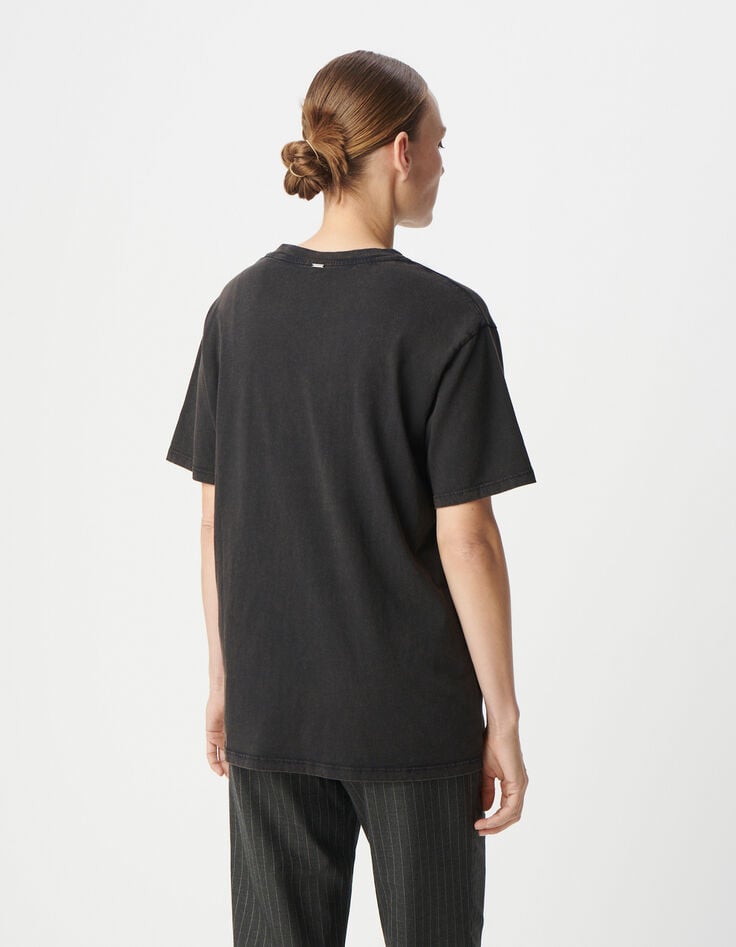 Ikks Tee-shirt Gris Coton Bio Visuel Léopard Et Message Femme