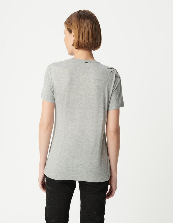 Ikks Tee-shirt Gris Décor Perles Métallisées épaule Femme