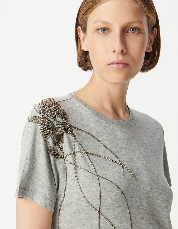 Ikks Tee-shirt Gris Décor Perles Métallisées épaule Femme