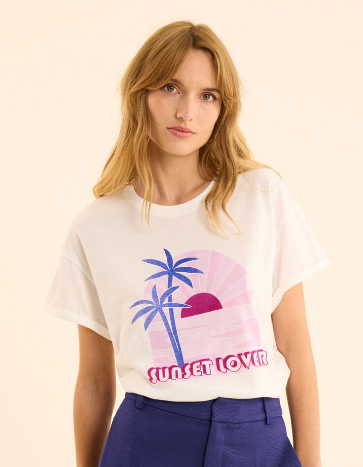 Ikks Tee-shirt Manches Courtes Blanc Coucher De Soleil I.Code