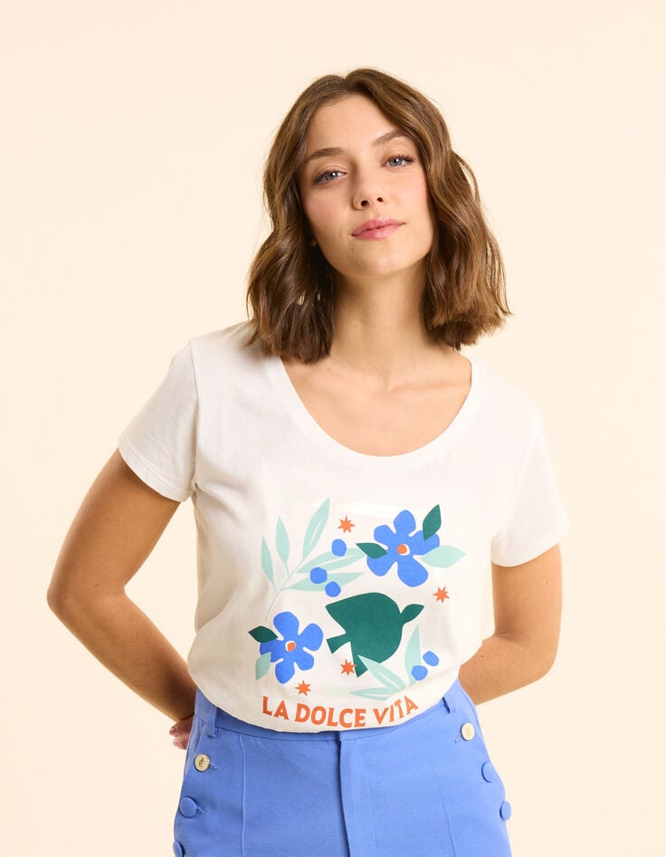 Ikks Tee-shirt Manches Courtes Blanc Maxi Oiseaux I.Code