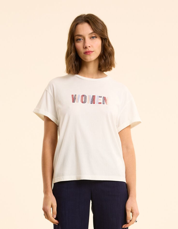 Ikks Tee-shirt Manches Courtes Blanc Message Brodé I.Code