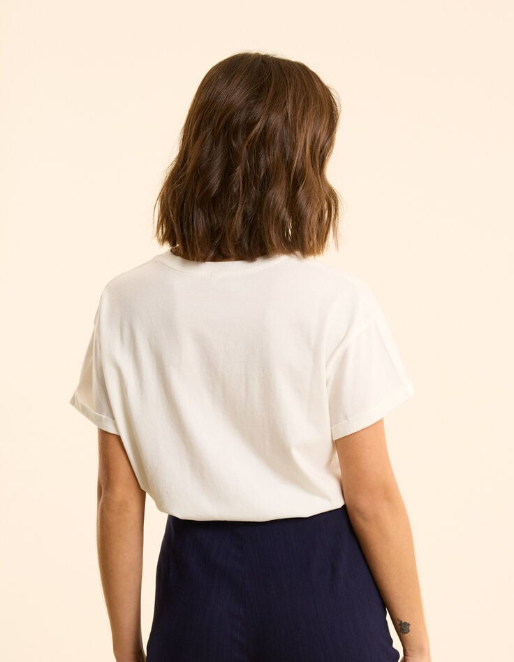 Ikks Tee-shirt Manches Courtes Blanc Message Brodé I.Code