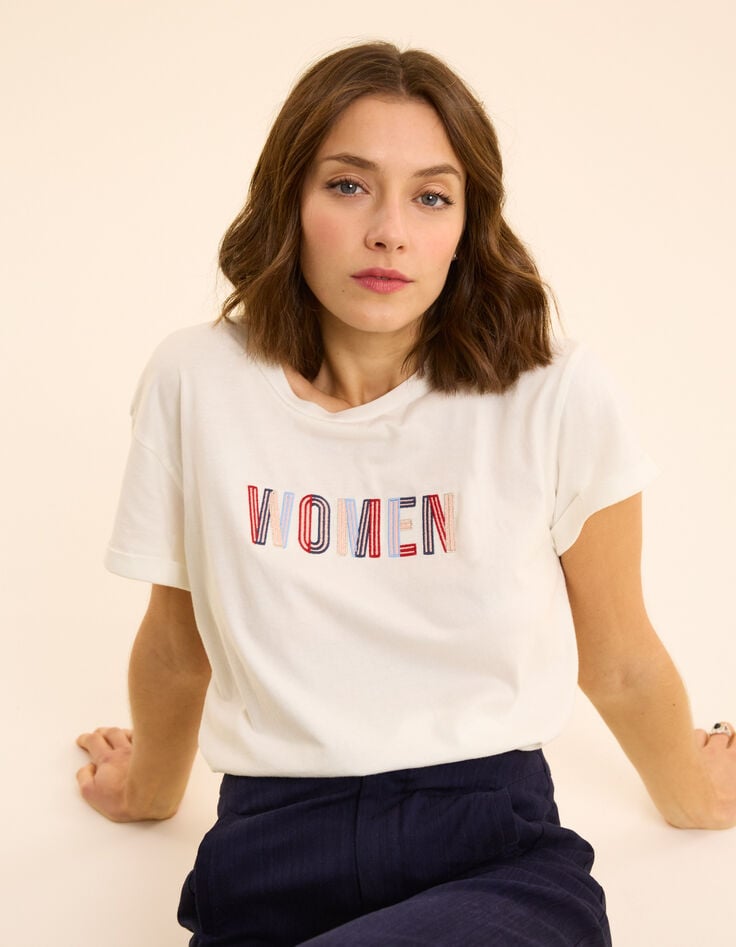 ikks Tee-shirt manches courtes blanc message brodé I.Code