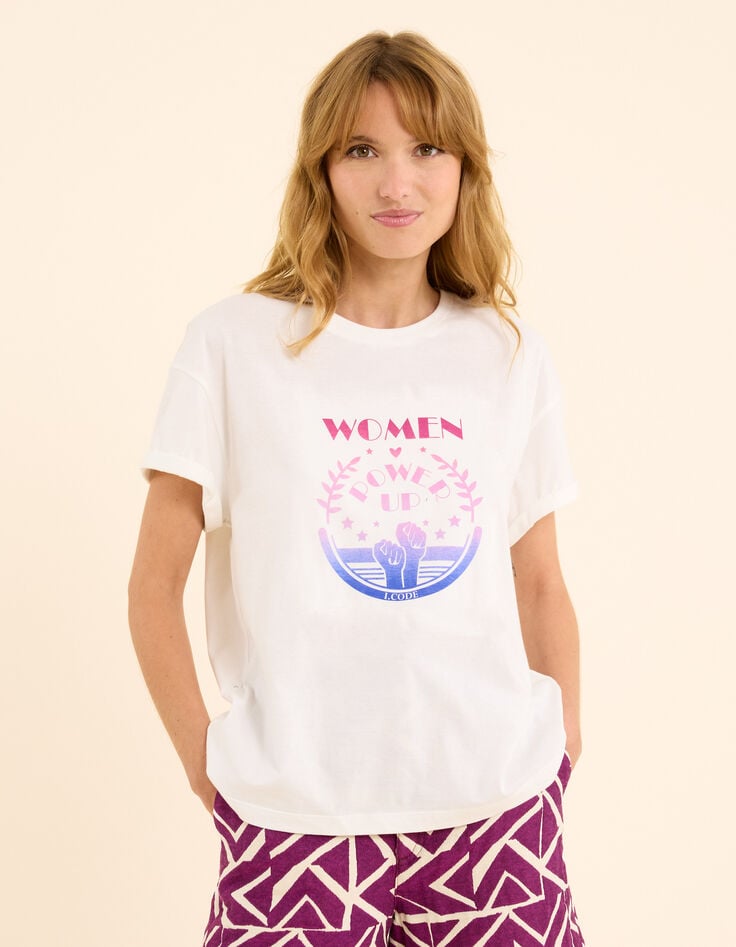 Ikks Tee-shirt Manches Courtes Blanc Message Et Poings I.Code