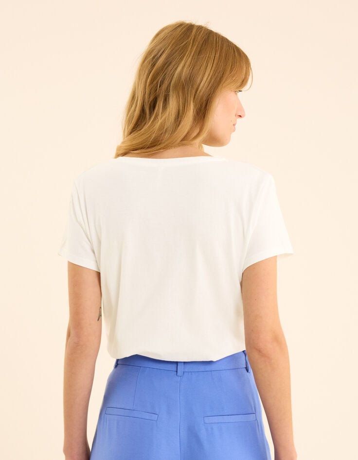 Ikks Tee-shirt Manches Courtes Blanc Message Pailleté I.Code