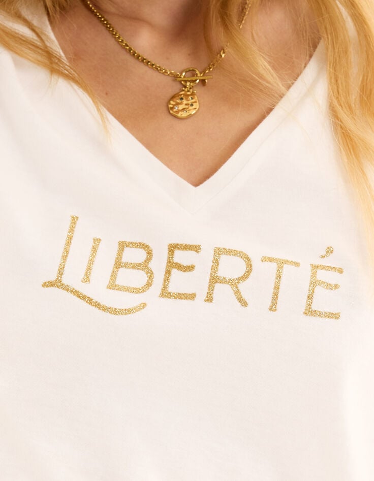 Ikks Tee-shirt Manches Courtes Blanc Message Pailleté I.Code