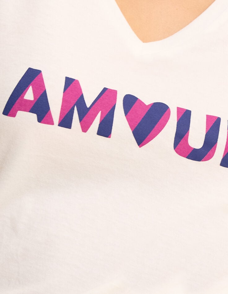 Ikks Tee-shirt Manches Courtes Blanc Message Rayures I.Code