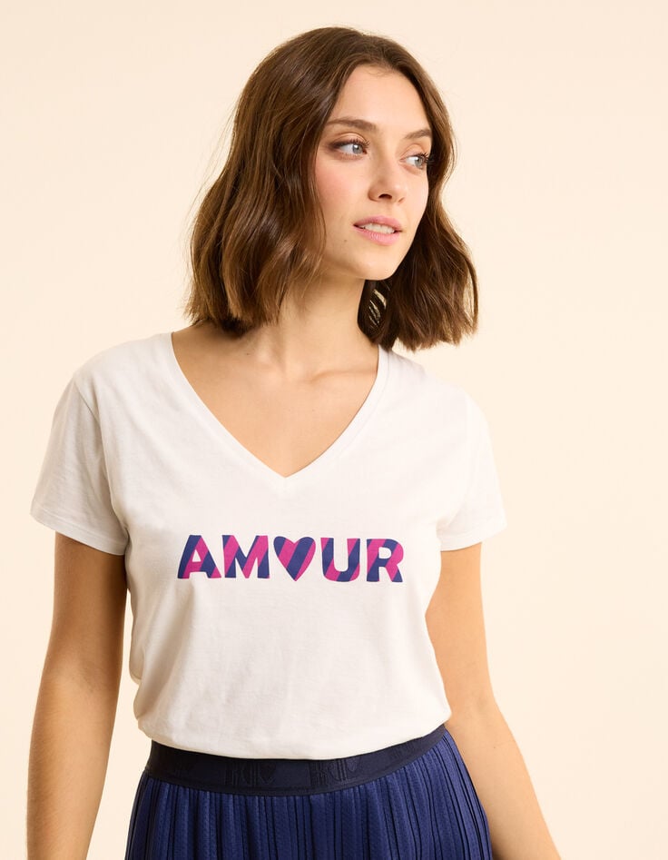 ikks Tee-shirt manches courtes blanc message rayures I.Code