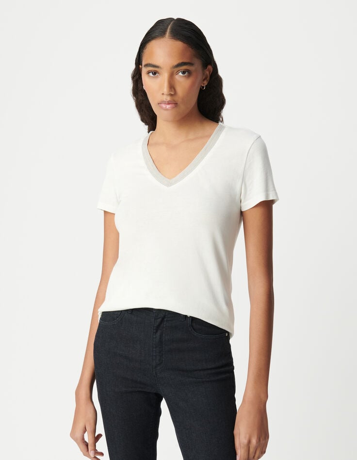 Ikks Tee-shirt Manches Courtes Coton Modal Encolure Bijoux Femme