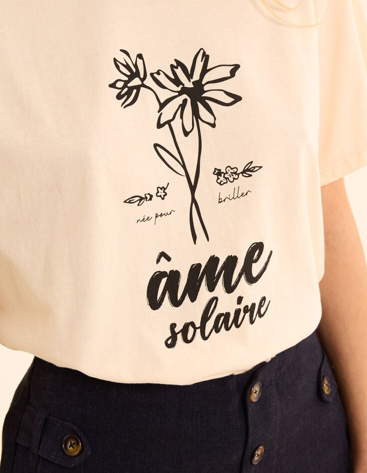 Ikks Tee-shirt Manches Courtes écru Visuel Fleurs I.Code