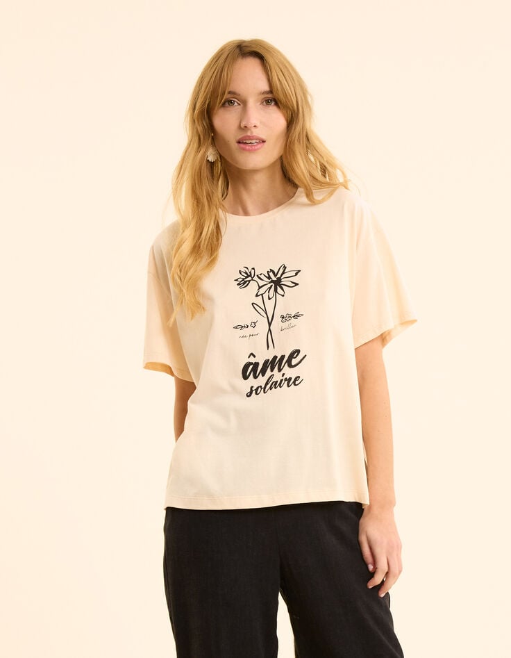 Ikks Tee-shirt Manches Courtes écru Visuel Fleurs I.Code
