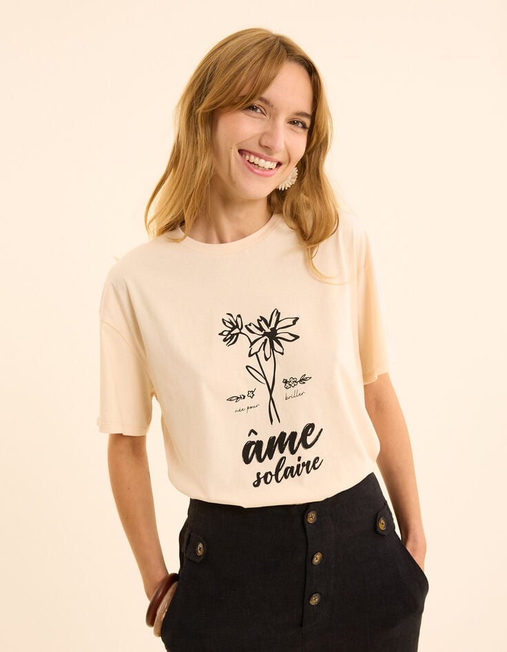 ikks Tee-shirt manches courtes écru visuel fleurs I.Code