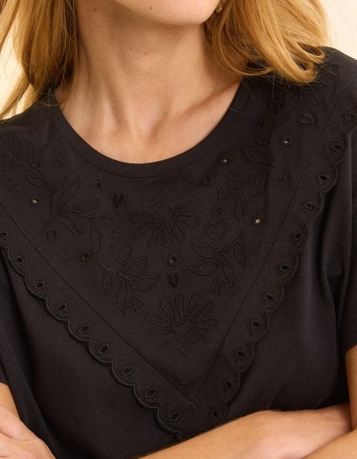 Ikks Tee-shirt Manches Courtes Noir Broderies Plastron I.Code