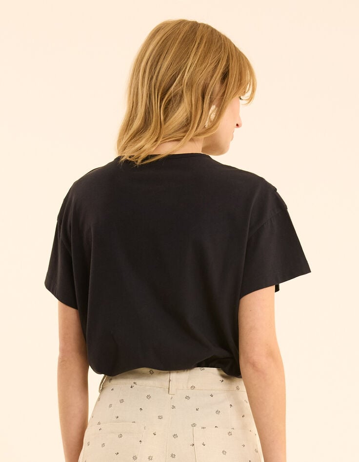 Ikks Tee-shirt Manches Courtes Noir Broderies Plastron I.Code