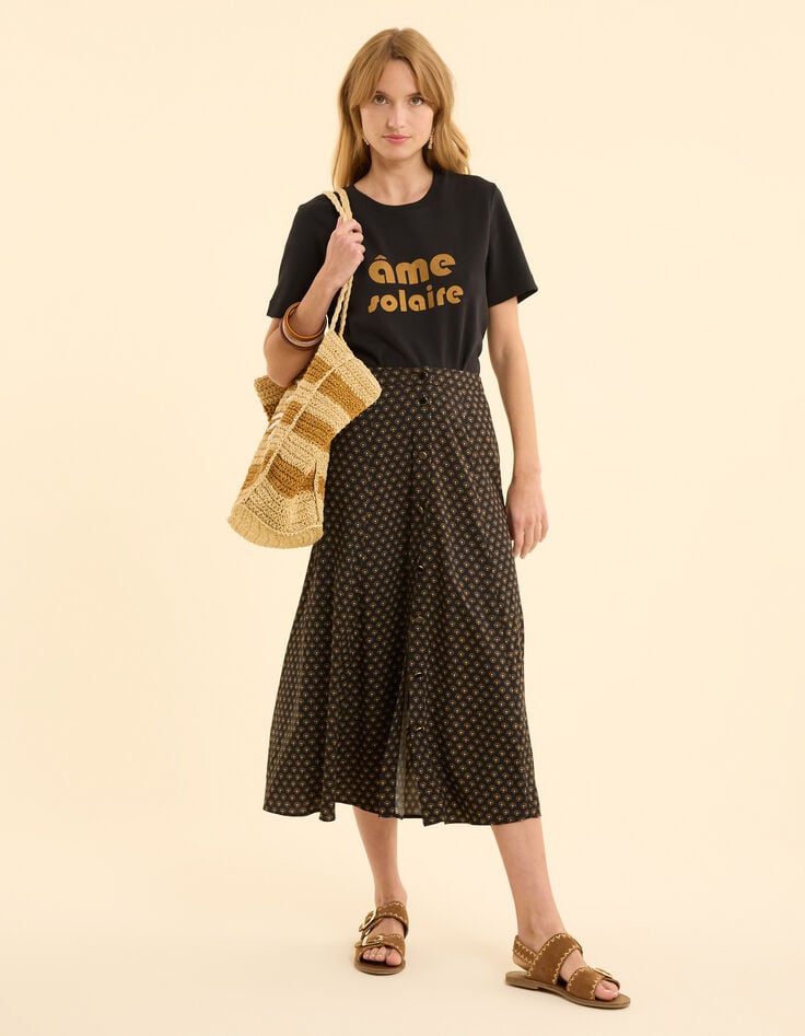 Ikks Tee-shirt Manches Courtes Noir Message Camel I.Code