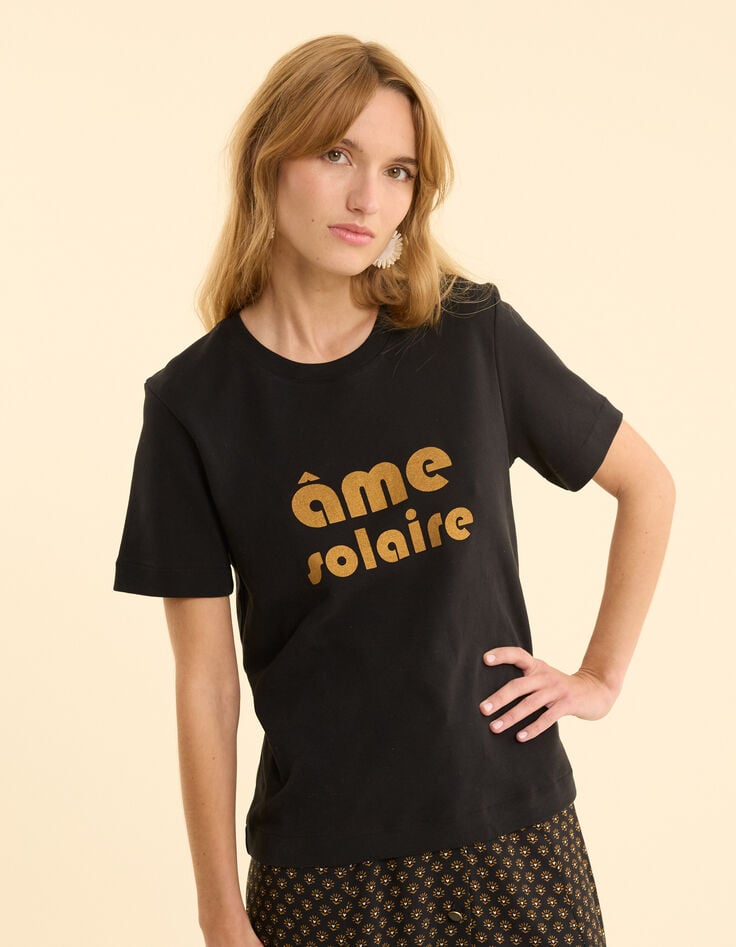 Ikks Tee-shirt Manches Courtes Noir Message Camel I.Code